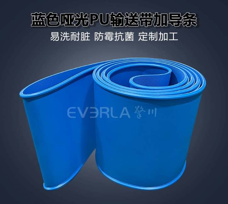 食品級(jí)藍(lán)色啞光PU輸送帶加導(dǎo)條.jpg